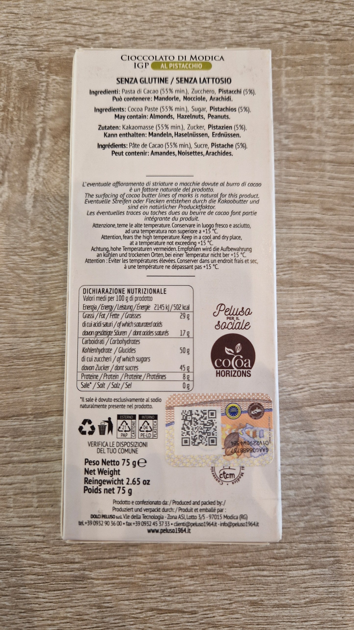 Cioccolato di Modica IGP al Pistacchio – Peluso 1964